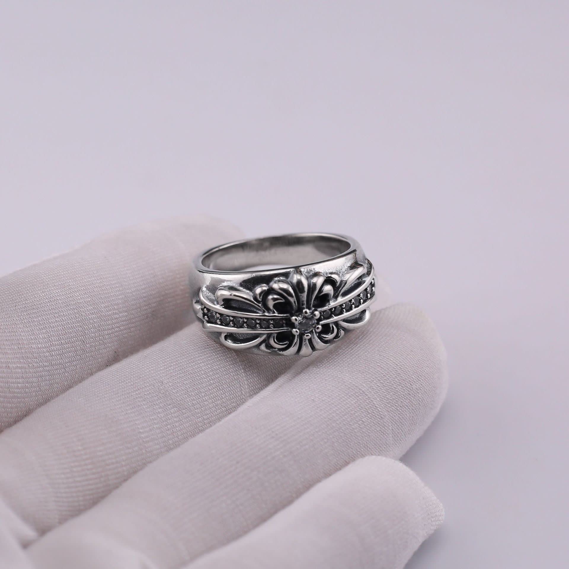 Chrome Hearts Silver Floral Ring with Gemstones